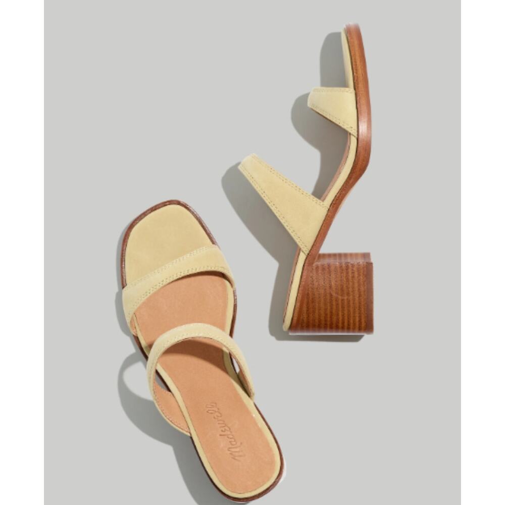 NEW Madewell Double-Strap Heeled Mules in Nubuck Leather Pale Lichen Size 9